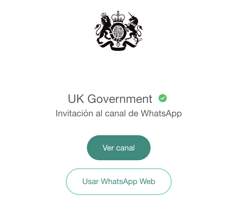 pantallazo del canal de whatsapp del gobierno de UK